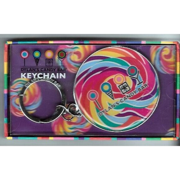 Dylan's Candy Rainbow Whirly Pop Lollipop Round Keychain Fob - Picture 1 of 7